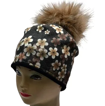 Kukla Merino čepice s bambulí RDX 4010 kvítka Barva: hnědá, Velikost: 6 (6-9 let)