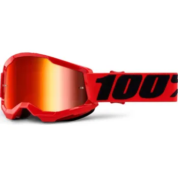 Motocyklové brýle 100percent 100% MX brýle STRATA 2 dětské brýle červené, zrcadlové červené plexi