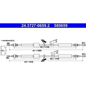 Lanko parkovací brzdy Tažné lanko, parkovací brzda ATE 24.3727-0659.2