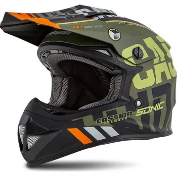 Helma na motorku Cassida CROSS CUP SONIC JUNIOR (ZELENÁ MATNÁ/ORANŽOVÁ) krosová helma, velikost M