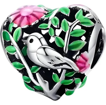 Přívěsek 4U Stříbrný přívěsek korálek s ptáčkem