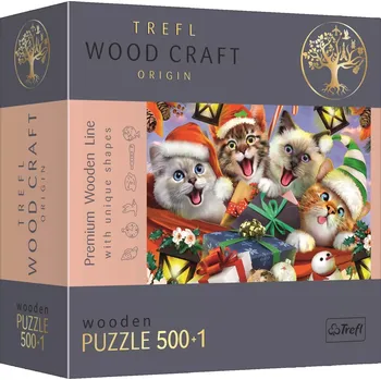 Puzzle TREFL Wood Craft Origin Vánoční kočky 501 dílků