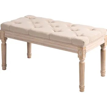 HOMCOM Čalouněná lavice vintage lavice předsíňová lavice s knoflíky vzhled lnu nosnost do 120 kg 80x40x43 cm béžová do předsíně a obývacího pokoje | Aosom.de
