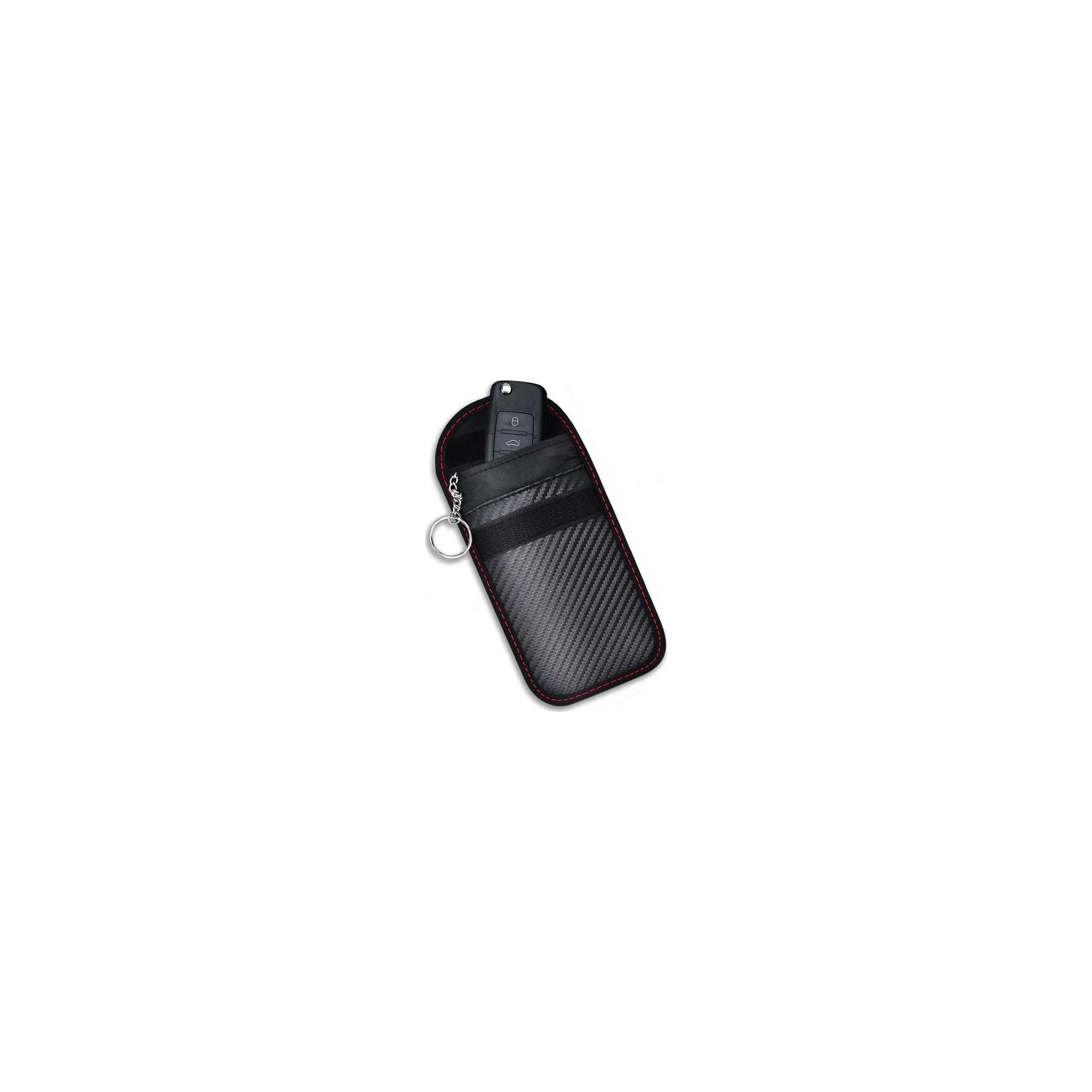 Fotografie 1 -  Bezpečnostní stíněné pouzdro na klíče od auta do 90 dB na suchý zip se řetízkem 13 x 8 cm černé/červené