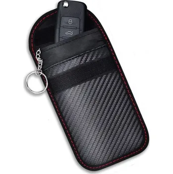 Bezpečnostní stíněné pouzdro na klíče od auta do 90 dB na suchý zip se řetízkem 13 x 8 cm černé/červené