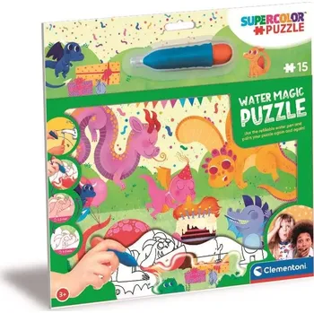 Puzzle CLEMENTONI s malováním vodou Water Magic: Dráčci 15 dílků