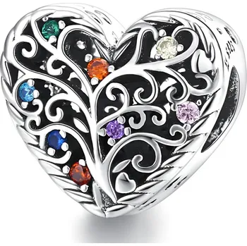 Přívěsek 4U Stříbrný přívěsek korálek srdce strom života s barevnými zirkony