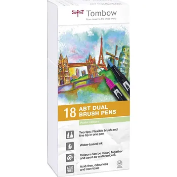 Tombow Tombow, ABT-18P-5, ABT Dual Brush pen, oboustranné popisovače, Pastel tone, 18 ks