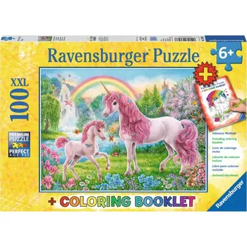 Puzzle Puzzle Magičtí jednorožci XXL 100 dílků + omalovánky RAVENSBURGER