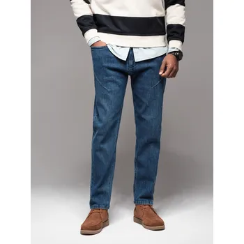 Pánské džínové kalhoty CARROT FIT s ozdobnými záševky - tmavě modré V2 OM-PADP-0227 - XL