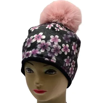 Kukla Merino čepice s bambulí RDX 4010 kvítka Barva: fialová, Velikost: 6 (6-9 let)