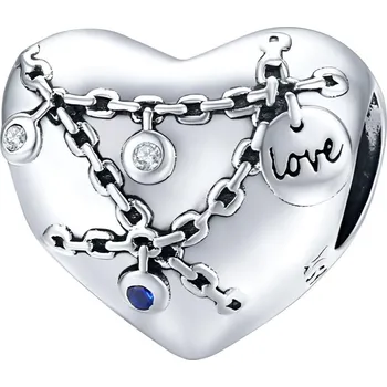 Přívěsek 4U Stříbrný přívěsek korálek srdce s řetězy