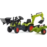 FALK Šlapací traktor Claas Arion 410 s nakladačem, bagrem a vozíkem