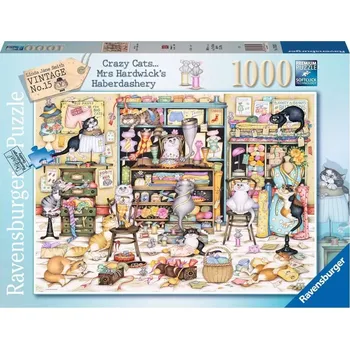 Puzzle RAVENSBURGER Crazy Cats Hrátky rozdováděných koček v galanterii 1000 dílků