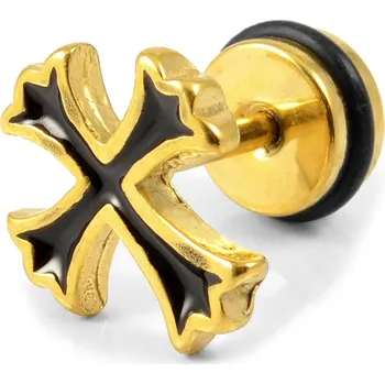 Náušnice Sentio | Náušnice pecka z&nbsp;chirurgické oceli zlaté barvy s&nbsp;křížkem patonce - Lucleon