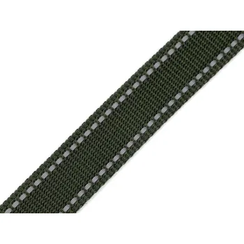 Popruh šíře 25 mm s reflexním prošitím, barva zelená khaki