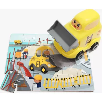 Puzzle TOP BRIGHT dřevěné puzzle s hračkou – buldozer, 24 dílků