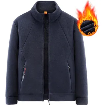 Pánský kabát Zateplená fleecová bunda na hory Barva: Tmavě Modrá, Velikost: 4XL