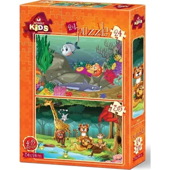 Puzzle ART Pod mořem a divoká zvířátka 24+35 dílků