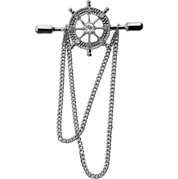 Brož Pelagis | Jehlice do klopy s&nbsp;kormidlem, zirkonem a řetízkem stříbrné barvy - Trendhim