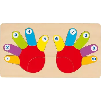 Dřevěná hračka Goki na desce Ruce 14 dílků