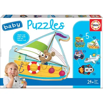 Puzzle Educa Baby Zvířátka v dopravních prostředcích 5v1 3-5 dílků
