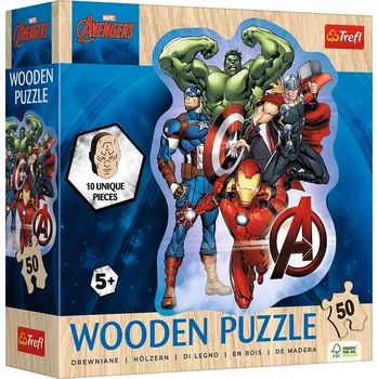 Puzzle TREFL Dřevěné obrysové Avengers a jejich dobrodružství 50 dílků