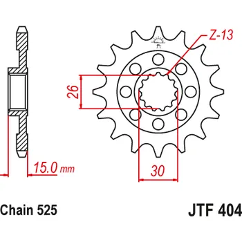 Řetězová sada pro motocykl JT JTF404.14 Přední kolečko (pastorek), 14 zubů, 525