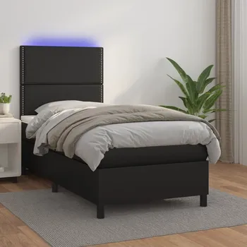 Postel vidaXL Box spring postel s matrací a LED 100x200 cm umělá kůže [3135868] Barva: Černá