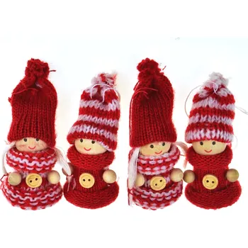 Vánoční dekorace Panenky pletené s očkem na zavěšení červené 8 cm 4 ks