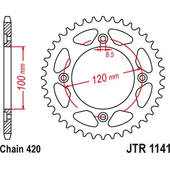 Řetězová sada pro motocykl JT JTR1141.50 Zadní kolečko (rozeta), 50 zubů, 420