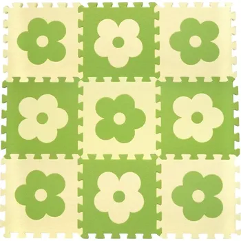 Pěnová podložka puzzle Květiny zeleno-béžové