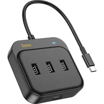 USB hub Přepojka / rozbočovač HOCO USB-C na 3x USB 2.0 + ethernet RJ45 - černá