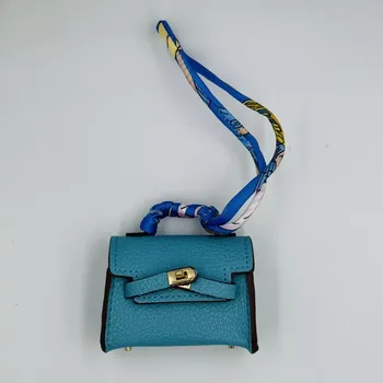 Přívěsek Kabelka kožený přívěsek klíčenka kryt pouzdro Airpods 1 2 3 Pro2 hit 2025 ideální dárek pro ženu modrá