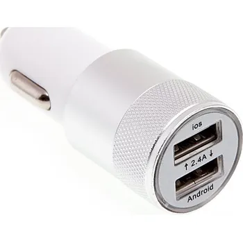 Autonabíječka pro Apple iPhone / iPad - 2x USB (2,4A) - stříbrná / bílá