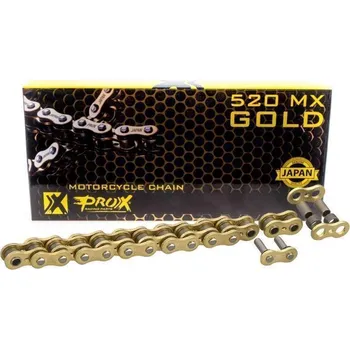 Řetězová sada pro motocykl PROX řetěz hnací (bez O-kroužků) 520/120 článků barva zlatá (spojka v sadě)