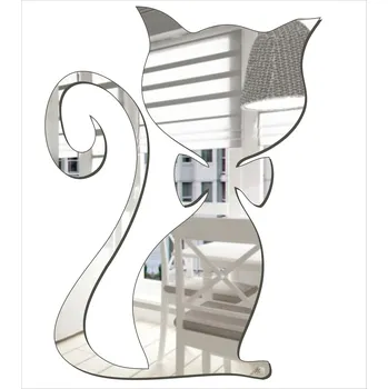 Zrcadlo Dekorativní Akrylové Zrcadlo "Kocourek" Stříbrné | 370x500 mm | Bezpečné