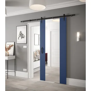 Interiérové dveře Posuvné dveře se zrcadlem Loftiko II - 90 cm s tlumeným dojezdem Barva: Modrá