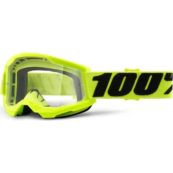 Motocyklové brýle 100percent 100% MX brýle STRATA 2 dětské brýle žluté, čiré plexi