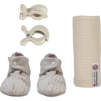 Kojenecké oblečení LODGER Set Capáčky, klipy a látková plena Steel/Birch/Birch 6-12 m.