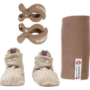 Kojenecké oblečení LODGER Set Capáčky, klipy a látková plena Birch/Beige/Beige 3-6m.