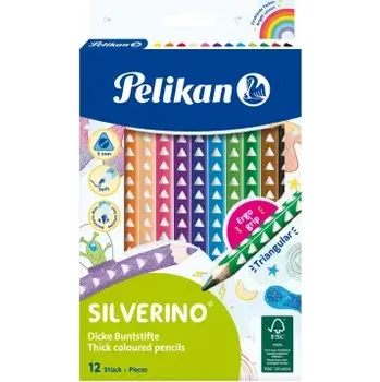 Kresba Pastelky Pelikan Triangular Silverino silné - 12 barev
