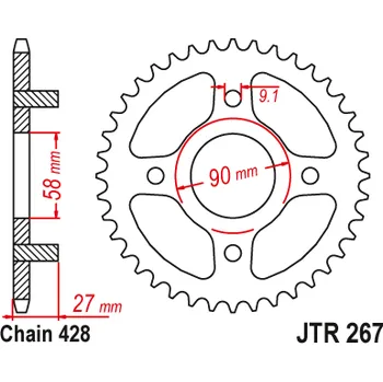 Řetězová sada pro motocykl JT JTR267.39 Zadní kolečko (rozeta), 39 zubů, 428