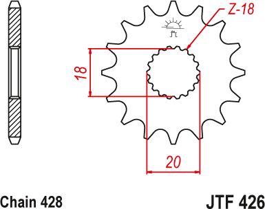 JT JTF426.16 Přední kolečko (pastorek), 16 zubů, 428