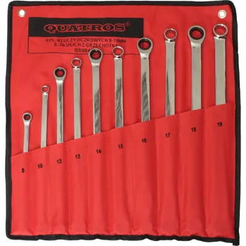 Očkové klíče s ráčnou, 8 - 19 mm, extra dlouhé, sada 10 kusů - QUATROS QS50465