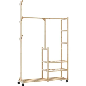 Věšák vidaXL Stojan na oblečení s policemi a kolečky 100x38x175,5 cm bambus [4008919]