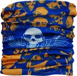TWOEIGHTFIVE multifunkční šátek na krk Skull Machine, s lebkami modro-oranžový