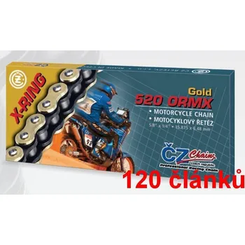 Řetězová sada pro motocykl ČZ řetěz 520ORMX barva zlatá, 120 článků včetně rozpojovací spojky CLIP
