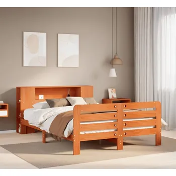 Postel vidaXL Postel bez matrace 140 x 200 cm masivní borovice [3309880] Barva: Voskově hnědá