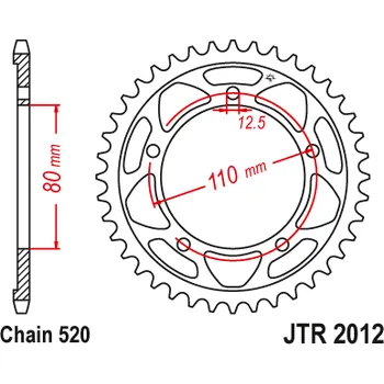 Řetězová sada pro motocykl JT JTR2012.42 Zadní kolečko (rozeta), 42 zubů, 520